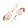 Arrow Tassel Glass Seed with Natural Rose Quartz Dangle Earrings EJEW-MZ00146-4