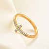 Cross Stainless Steel Micro Pave Clear Cubic Zirconia Finger Rings for Women FS-WG88B59-06-1