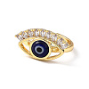 Lampwork Evil Eye Open Cuff Ring with Clear Cubic Zirconia RJEW-L104-02G-03-2
