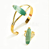 Bohemian Style Horse Eye Natural Agate & Metal Cuff Bangle & Ring Set for Women Party and Evening Wear ZI1822-2-1