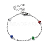 304 Stainless Steel Cable Chain Bracelet with Enamel Rondelle Beaded BJEW-G683-02P-01-1