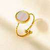304 Stainless Steel with Natural Shell Cuff Open Rings for Women IP2292-3-1