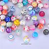 Printed Round with Stripe Pattern Silicone Focal Beads SI-JX0056A-140-2