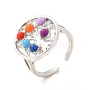 Colorful Resin Beaded Tree of Life Open Cuff Ring RJEW-G274-02P-1