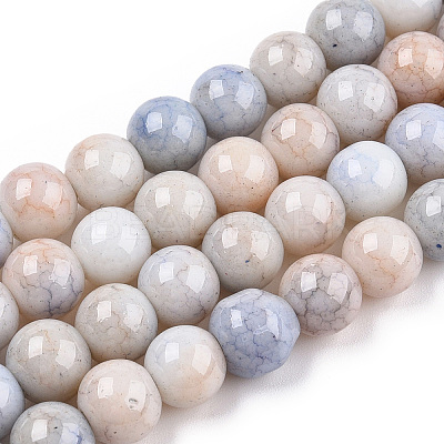 Ombre Effect Dyed Crackle Glass Round Beads Strands GLAA-T031-01B-1