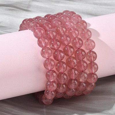 Natural Strawberry Quartz Round Beads Stretch Bracelets for Women BJEW-Z158-03G-03-1