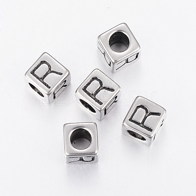 304 Stainless Steel Large Hole Letter European Beads STAS-H428-01AS-R-1