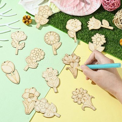48Pcs 12 Styles Unfinished Blank Wooden Pendants Kit WOOD-CJC0011-15B-1