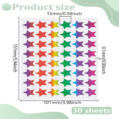 30 Sheets Star Holographic PVC Waterproof Self Adhesive Laser Stickers DIY-LP0003-44-1