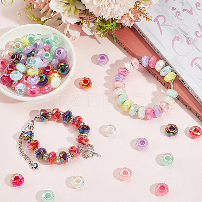 100Pcs UV Plating Rainbow Iridescent Acrylic European Beads MACR-PA0001-28-1