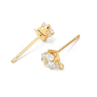SHEGRACE Brass Clear Cubic Zirconia Square Stud Earring Findings XGR0103G-115G-1