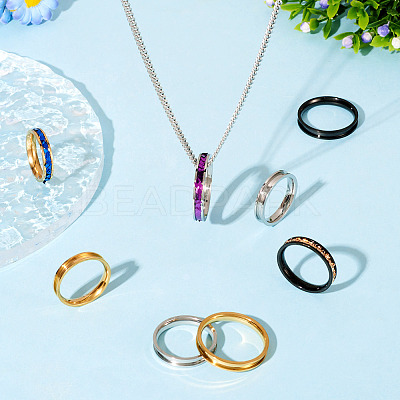 12Pcs 6 Size 201 Stainless Steel Grooved Finger Ring Settings RJEW-TA0001-06G-1