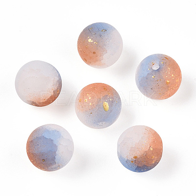 Frosted Baking Paint Crackle Glass Beads with Glitter Powder X-DGLA-T004-01A-1