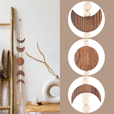 Wooden Moon Phases Wall Hanging Ornaments HJEW-WH20003-61A-1