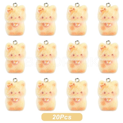 Cat Shape Flocky Opaque Resin Pendants RESI-YWC0002-04F-1