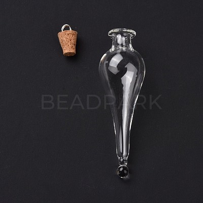Teardrop Glass Cork Bottle Big Pendants AJEW-A041-01B-1