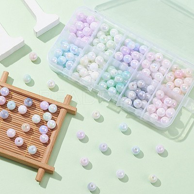 250Pcs 10 Colors Iridescent Plating Acrylic Beads MACR-CJ0001-66-1-1