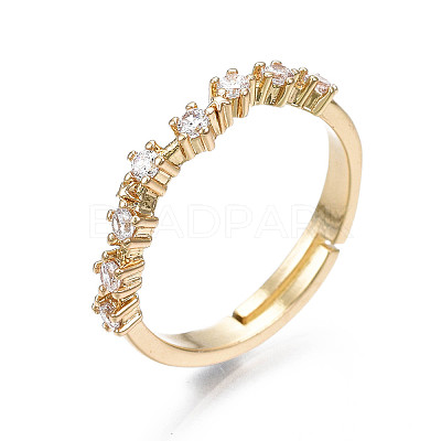 Exquisite Cubic Zirconia Flower Adjustable Ring X-RJEW-N035-059-NF-1