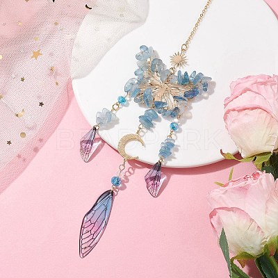 Natural Aquamarine and Resin Pendant Decorations HJEW-TA00134-01-1