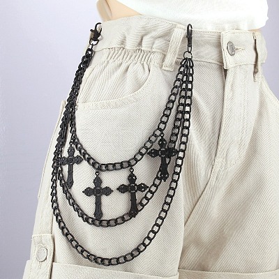 Alloy Cross Charm Curb Chain 3 Layer Chain Belts for Pants FS-WGFC860-03-1