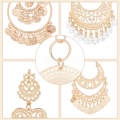 5 Pairs 5 Style Alloy Flat Round & Teardrop Filligree Boho Chandelier Earrings EJEW-AN0003-01-1