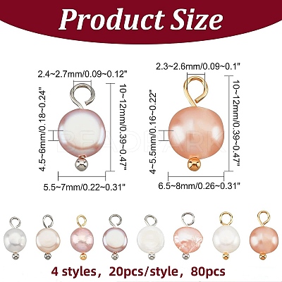 80pcs 4 Styles Natural Cultured Freshwater Pearl Charms PEAR-NB0001-65-1