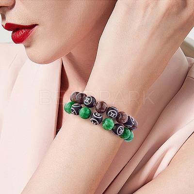 Green Natural Yellow Jade Round Beaded Stretch Bracelet BJEW-SW00077-10-1