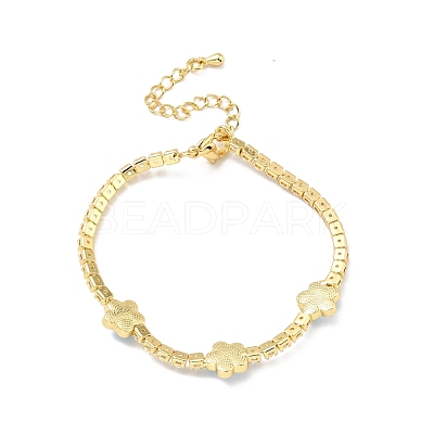 Flower with Evil Eye Enamel Link Bracelet with Clear Cubic Zirconia Tennis Chains BJEW-G650-03G-1