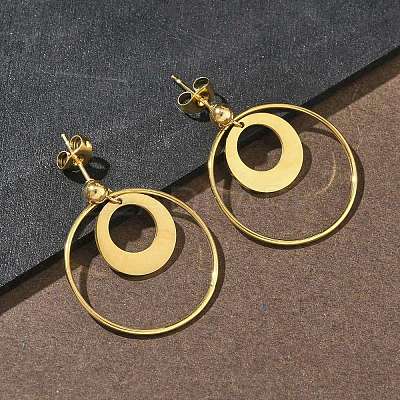 Ion Plating(IP) 304 Stainless Steel Dangle Stud Earrings EJEW-D350-02G-1