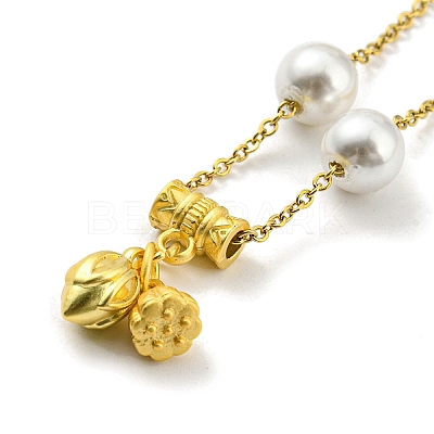 Real 18K Gold Plated Brass Charm Bracelet with Plastic Imitation Pearl Beaded BJEW-D030-04A-G-1