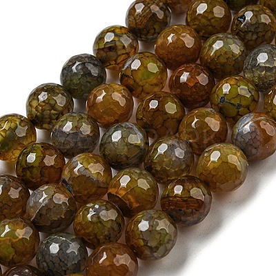 Faceted Natural Dragon Veins Agate Beads Strands G-F447-12mm-L09-1