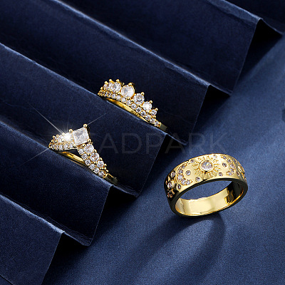 3Pcs Brass Micro Pave Clear Cubic Zirconia Finger Rings for Women FS-WGDAF26-04-1