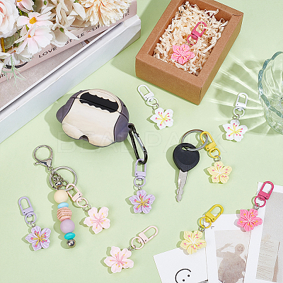 20Pcs 5 Colors Resin Flower Pendant Decorations HJEW-UN0001-27-1