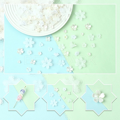 500Pcs 10 Styles ABS Plastic & Acrylic Imitation Pearl Bead Caps OACR-YW0004-12-1