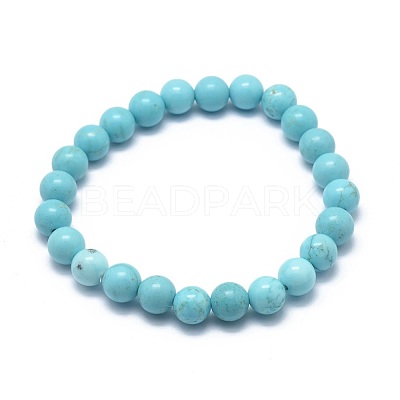 Natural Howlite Bead Stretch Bracelets BJEW-K212-A-011-1