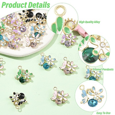 10Pcs 5 Colors Alloy Rhinestone Pendants FIND-YW0011-54-1