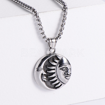 Cool Men's 304 Stainless Steel Moon Sun Yin-yang Pendant Necklaces LE7690-2-1