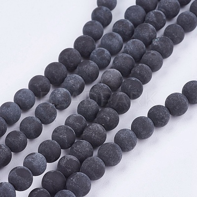 Natural Black Stone Bead Strands G-R193-01-8mm-1