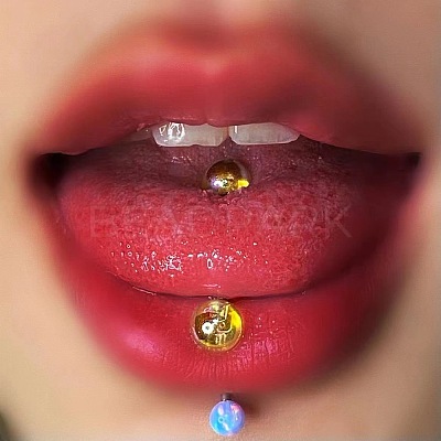304 Stainless Steel with Acrylic Round Ball Straight Barbell Tongue Rings FS-WG99CB2-11-1