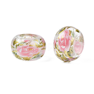 Flower Printed Transparent Acrylic Rondelle Beads TACR-S160-01-D04-1