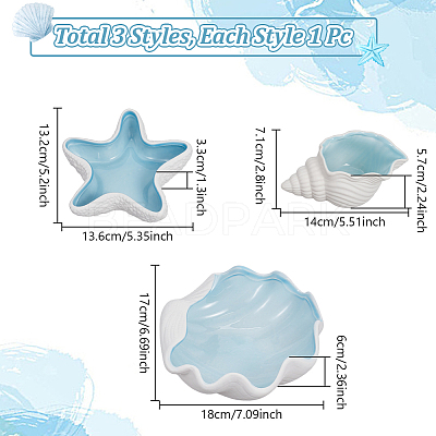 3Pcs 3 Styles Ocean-themed Ceramic Jewelry Plate AJEW-NB0007-92-1