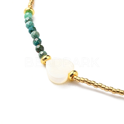 Adjustable Miyuki Seed & White Shell & Natural African Turquoise Beaded Necklaces NJEW-O127-02-1