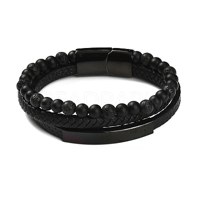 Natural Lava Rock & Glass Round Beaded Bracelets BJEW-G732-02A-1