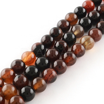 Dyed Natural Striped Agate/Banded Agate Round Bead Strands G-R342-4mm-02-1