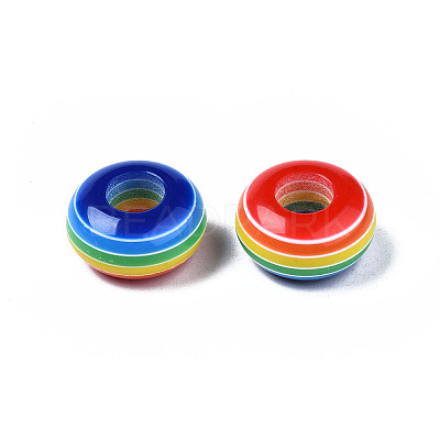Stripe Resin Large Hole Beads RESI-YWC0001-03-1