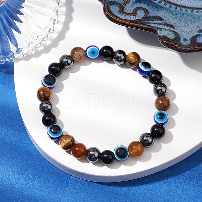 Round Gemstone Beaded Stretch Bracelets BJEW-JB11005-04-1