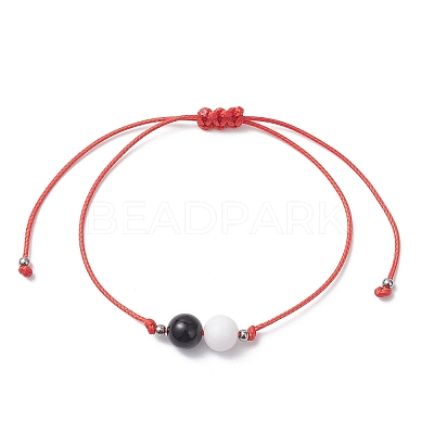 Natural Eyeless Obsidian 
& Malaysia Jade Beads with Braided Korean Waxed Polyester Cord Bracelets BJEW-JB12887-01-1