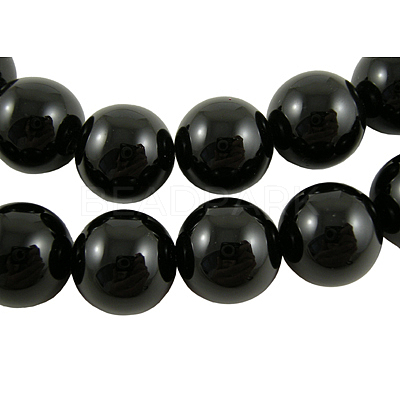 Natural Black Onyx Round Beads Strands X-GSR16mmC097-1