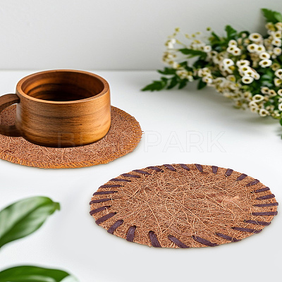 2Pcs 2 Styles Natural Coconut Fiber Coasters AJEW-LP0006-42-1