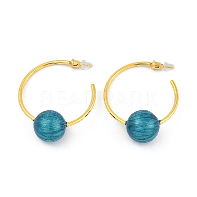 Round Brass Enamel Hoop Earrings for Women EJEW-Q391-35G-01-1